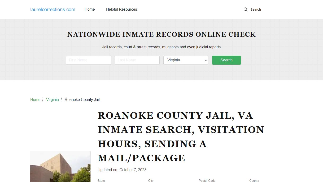 Roanoke County Jail, VA Inmate Search, Visitation Hours