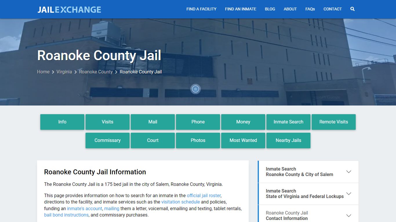 Roanoke County Jail, VA Inmate Search, Information